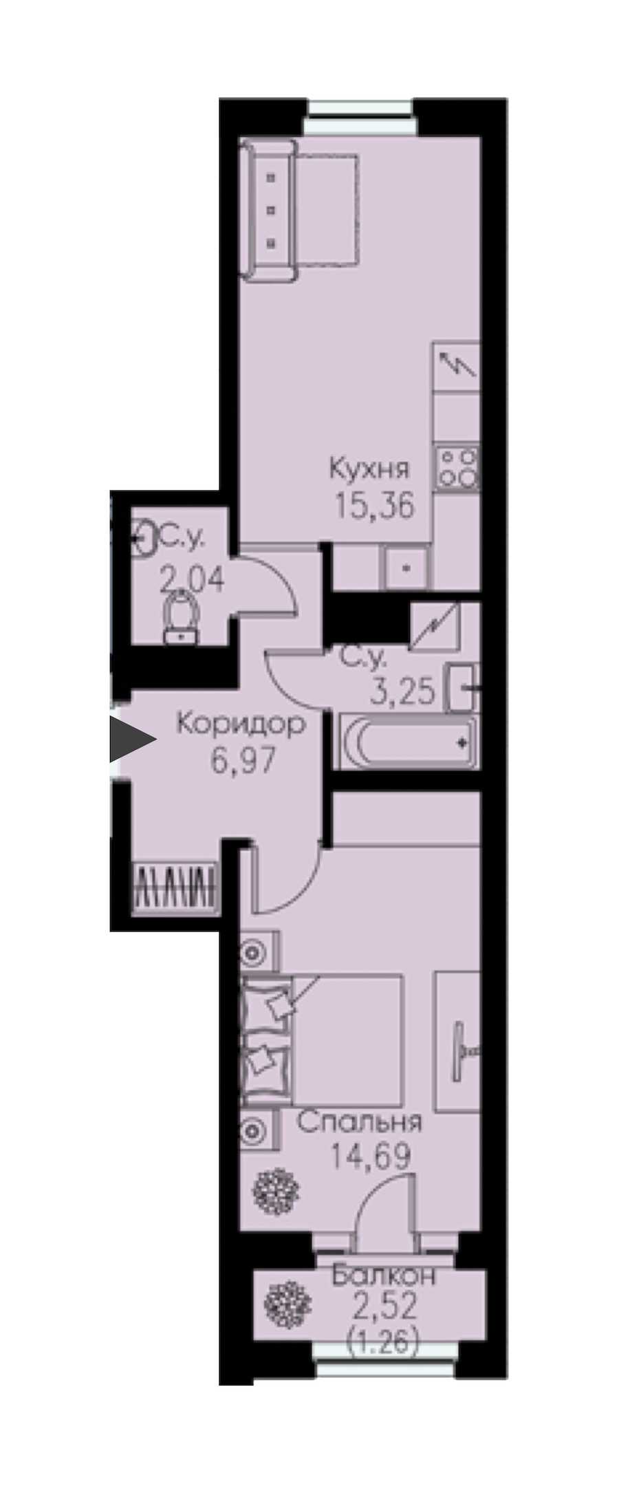 Однокомнатная квартира в : площадь 43.57 м2 , этаж: 3 – купить в Санкт-Петербурге
